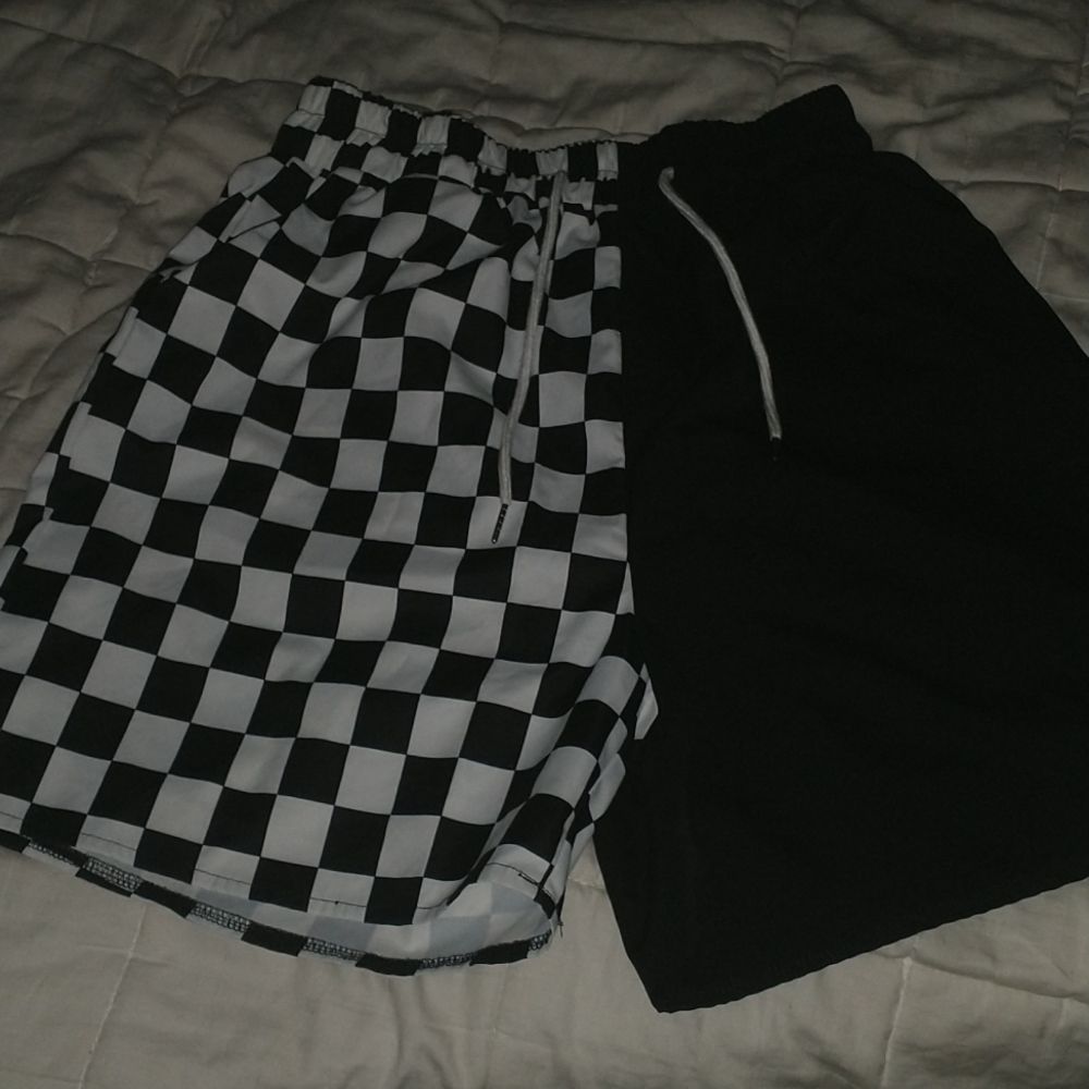 Medium Half Checkered Half Solid Swim Trunks